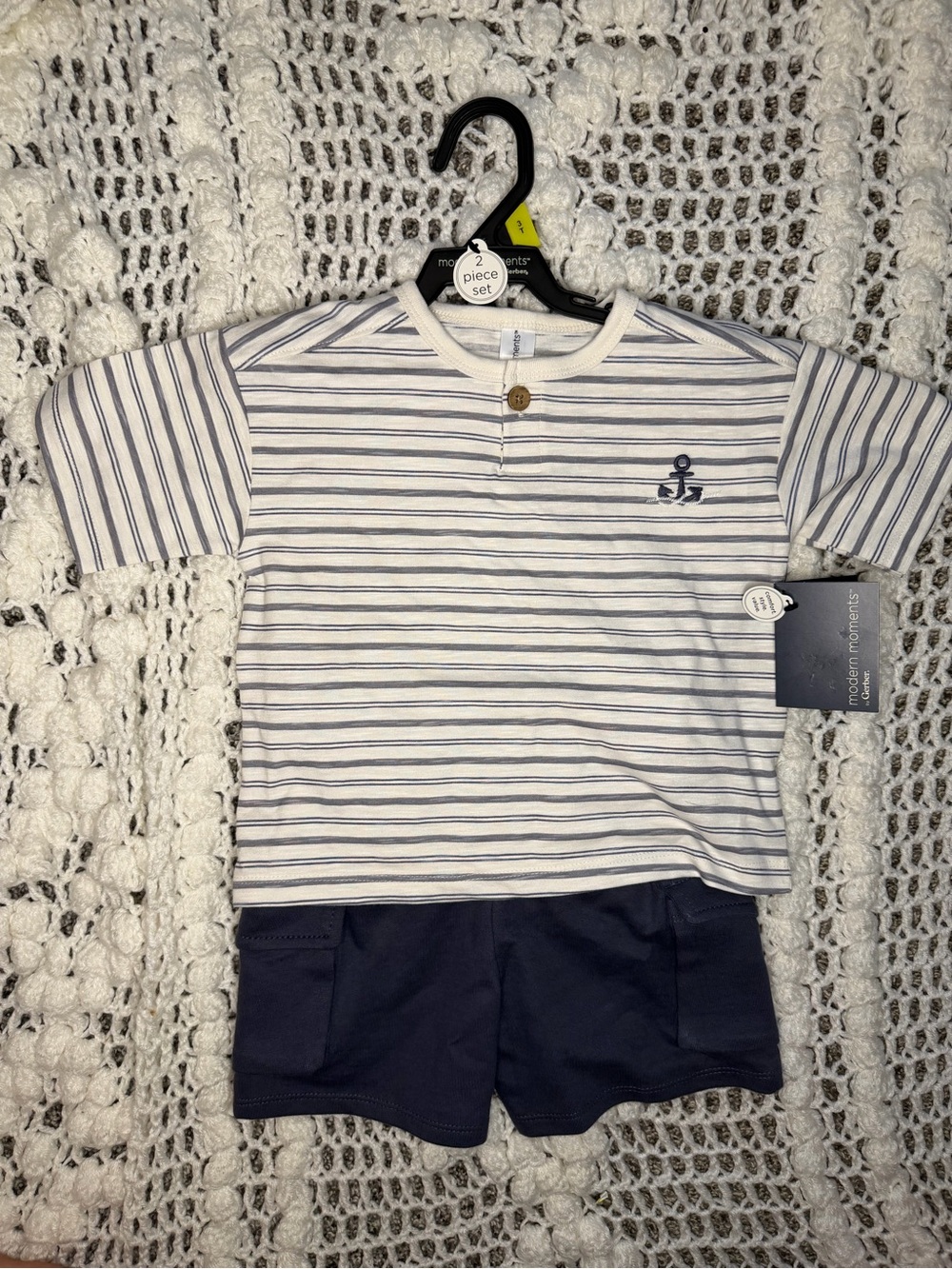 Modern Moments White & Navy Striped Short-Sleeve Tee with Navy Shorts